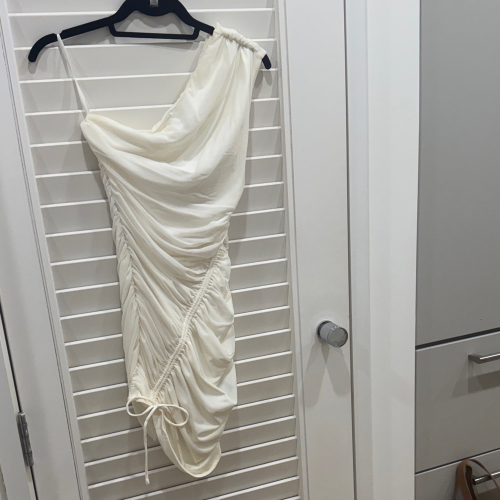 Michael Costello One Shoulder Stretchy Mesh Mini Dress
